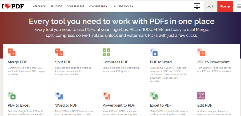 Ilovepdf interface document conversion