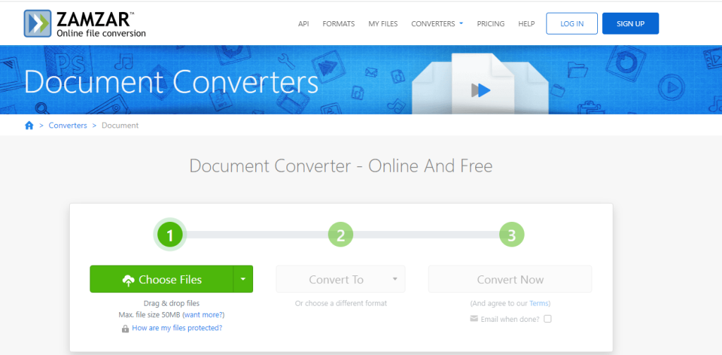 Zamzar document conversion