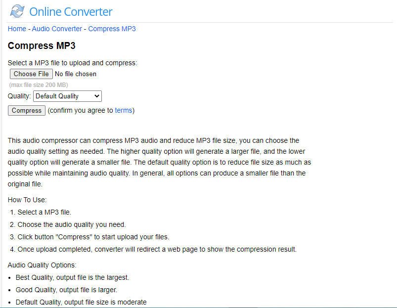 Compress audio with online converter