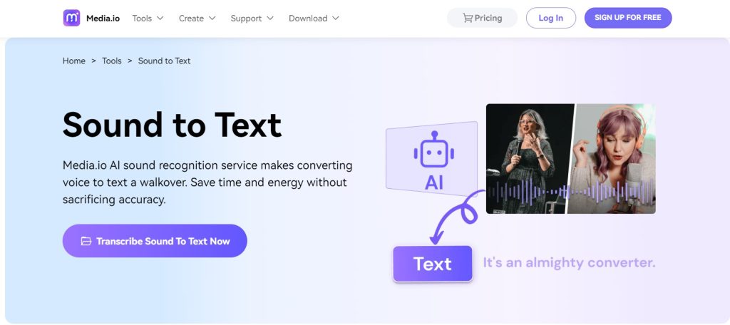 Convert speech to text using Media.io