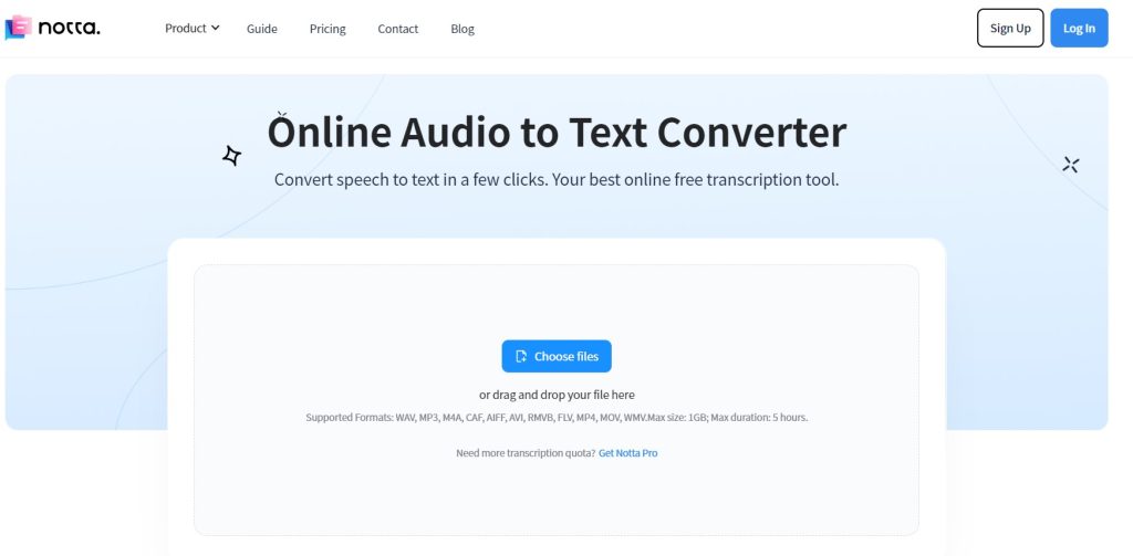 Convert speech to text using Notta