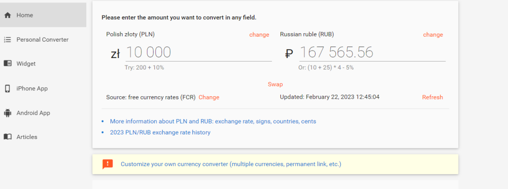 Free currency rate convertor