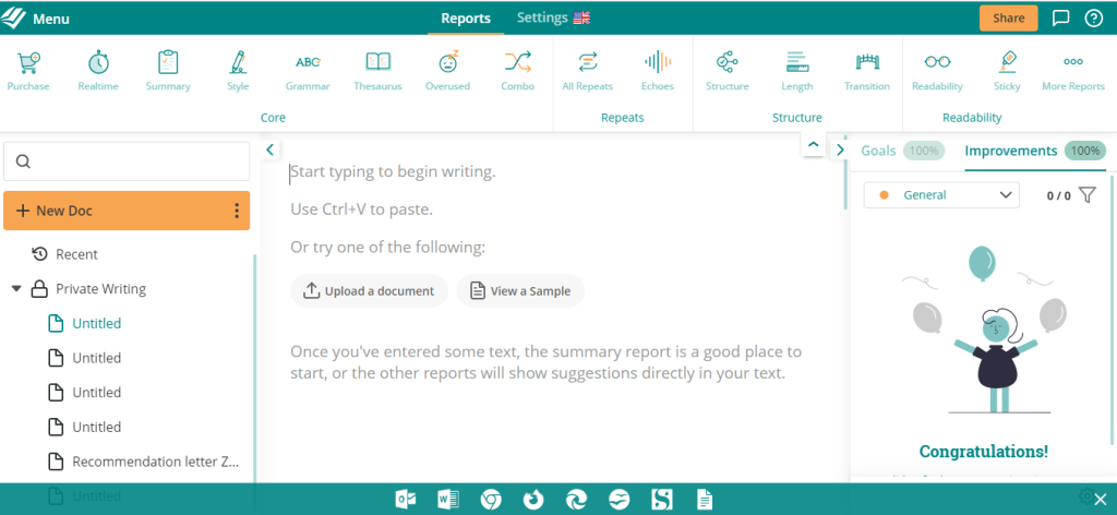 ProWritingAid user interface